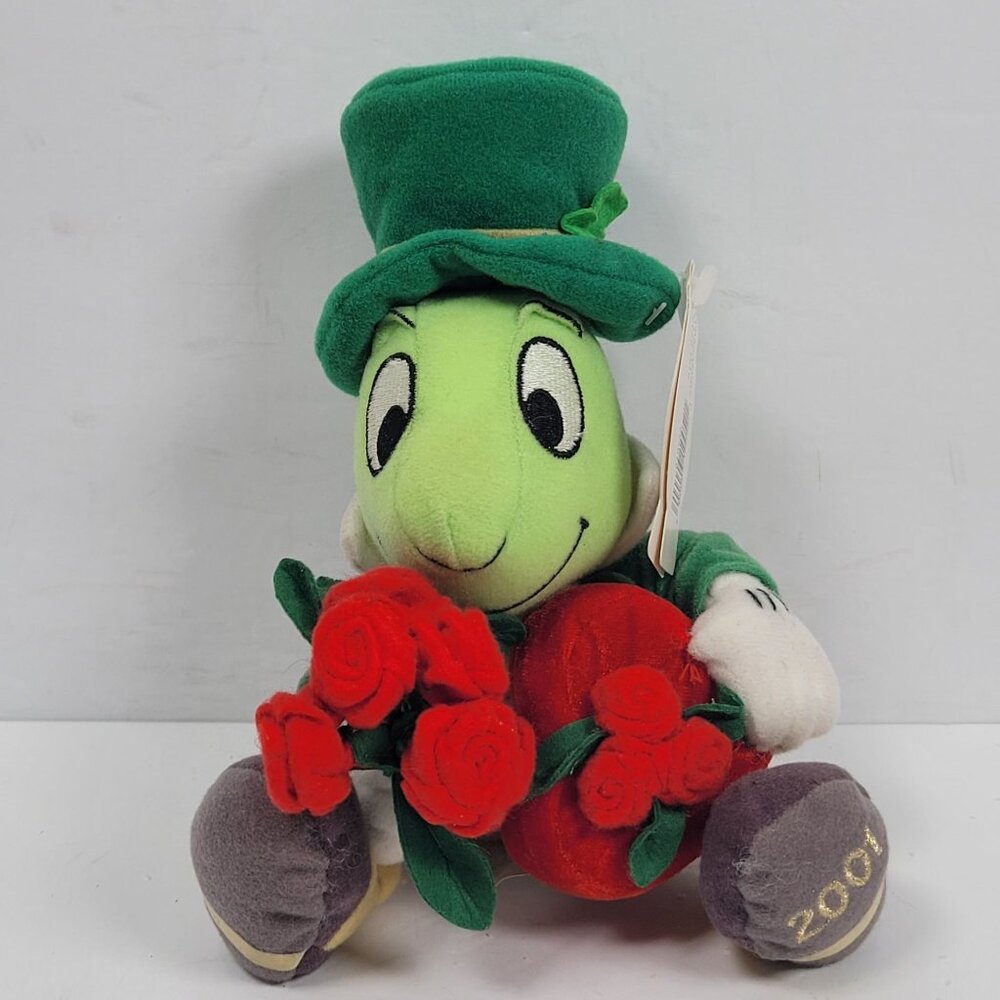 Disney Jiminy Cricket Plush Toy With Hat & Roses Green/Red 2001